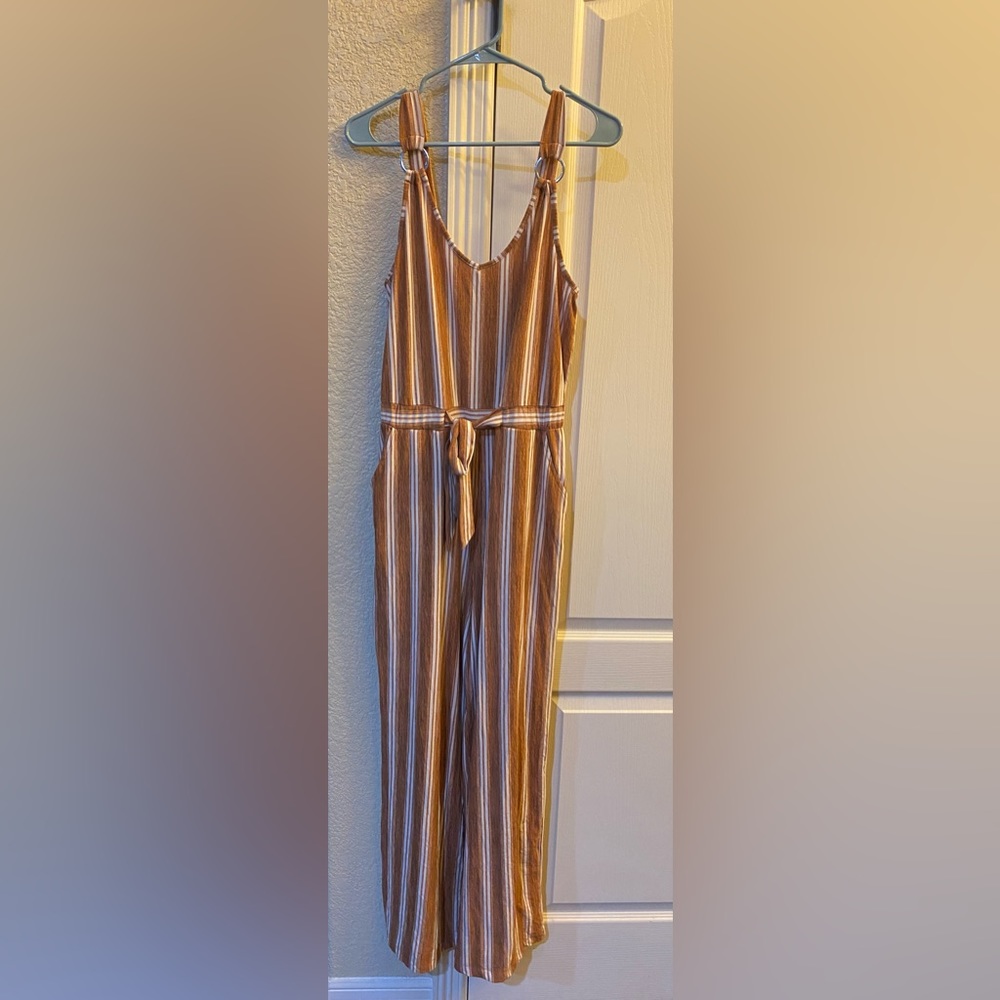 Derek Heart- Burnt Orange & White Striped Jumpsuit